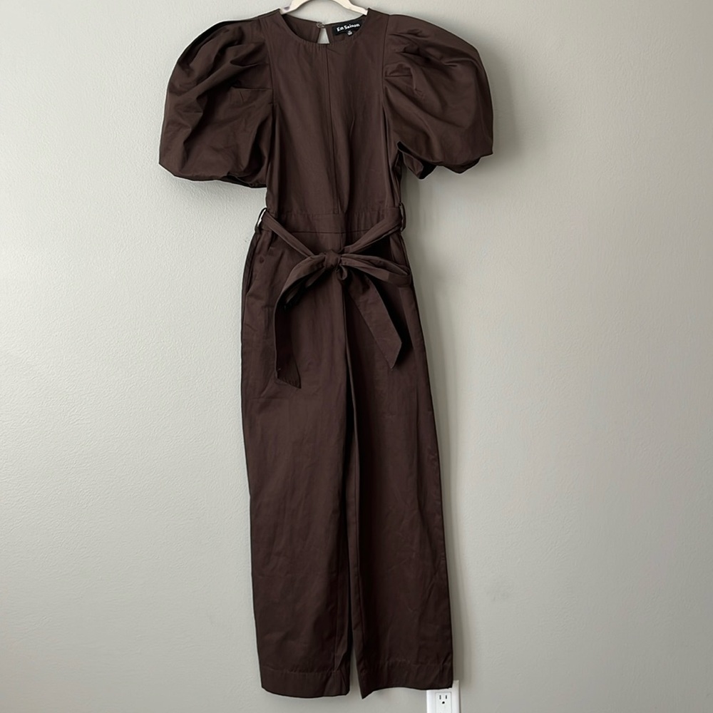 En Saison Puff Sleeve Open Back Jumpsuit / Brown /‎ SZ XS - Picture 3 of 12
